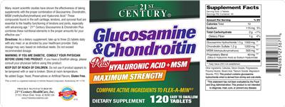 Photo of the 21st Century Glucosamine & Chondroitin plus Hyaluronic Acid + MSM label