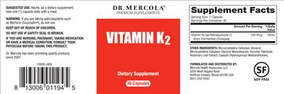 Photo of the Dr. Mercola Vitamin K2 label