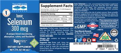Photo of the Trace Minerals Research Ionic Selenium 300 mcg label