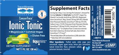 Photo of the Trace Minerals Research ConcenTrace Ionic Tonic Lemon Lime label