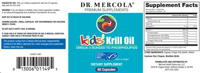 Photo of the Dr. Mercola Kids' Krill Oil label