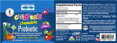 Photo of the Trace Minerals Research Children's Chewable Probiotic Concord Grape label