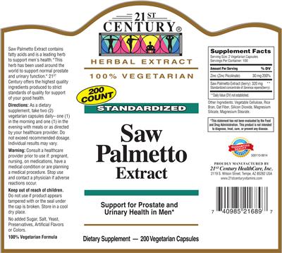 Photo of the 21st Century Saw Palmetto Extract label