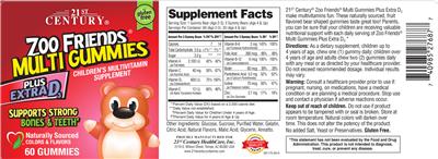 Photo of the 21st Century Zoo Friends Multi Gummies plus Extra D3 label