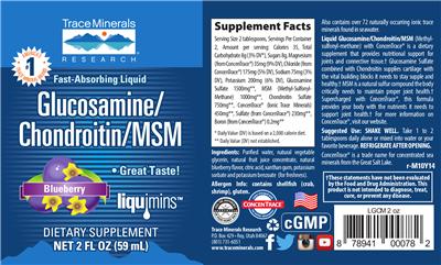 Photo of the Trace Minerals Research Glucosamine/Chondroitin/MSM Blueberry label