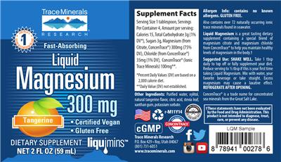 Photo of the Trace Minerals Research Liquid Magnesium 300 mg Tangerine label