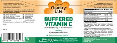 Photo of the Country Life Buffered Vitamin C 1000 mg label