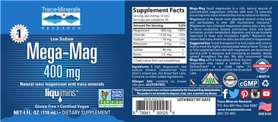 Photo of the Trace Minerals Research Mega-Mag 400 mg label
