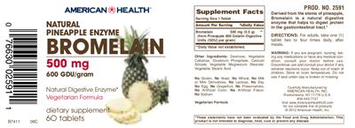 Photo of the American Health Natural Pineapple Enzyme Bromelain label