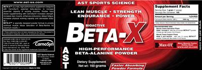 Photo of the AST Sports Science Beta-X label