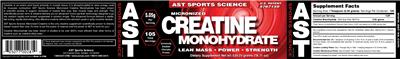 Photo of the AST Sports Science Micronized Creatine Monohydrate label