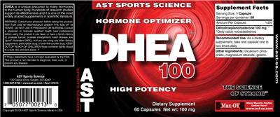 Photo of the AST Sports Science DHEA 100 label