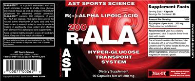 Photo of the AST Sports Science R-ALA-200 label