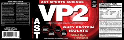 Photo of the AST Sports Science VP2 Double Rich Chocolate label