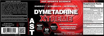 Photo of the AST Sports Science Dymetadrine Xtreme label