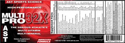 Photo of the AST Sports Science Multi Pro 32X label