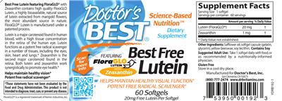 Photo of the Doctor's Best Best Free Lutein label