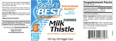 Photo of the Doctor's Best Euromed Milk Thistle 150 mg label