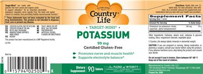 Photo of the Country Life Target-Mins Potassium 99 mg label