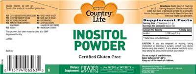 Photo of the Country Life Inositol Powder label