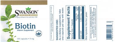 Photo of the Swanson Biotin 5 mg label