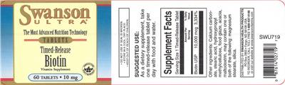 Photo of the Swanson Ultra Timed-Release Biotin 10 mg label