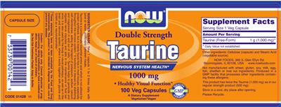 Photo of the NOW Double Strength Taurine 1000 mg label