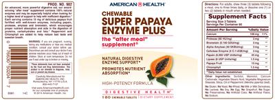 Photo of the American Health Chewable Super Papaya Enzyme Plus label