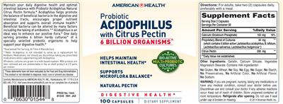 Photo of the American Health Probiotic Acidophilus With Citrus Pectin label