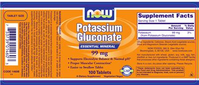 Photo of the NOW Potassium Gluconate 99 mg label