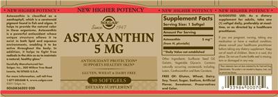 Photo of the Solgar Astaxanthin 5 mg label