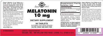 Photo of the Solgar Melatonin 10 mg label
