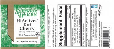 Photo of the Swanson Superior Herbs HiActives Tart Cherry label
