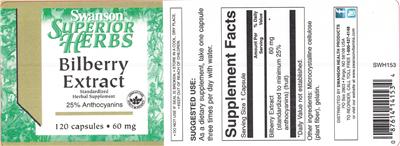 Photo of the Swanson Superior Herbs Bilberry Extract 60 mg label