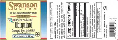 Photo of the Swanson Ultra Ubiquinol 50 mg label