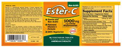 Photo of the American Health Ester-C 1000 mg With Citrus Bioflavonoids Timed Release label