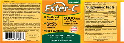Photo of the American Health Ester-C 1000 mg With Citrus Bioflavonoids label