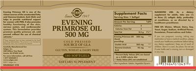 Photo of the Solgar Evening Primrose Oil 500 mg label