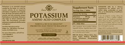 Photo of the Solgar Potassium Amino Acid Complex label