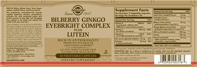 Bilberry Ginkgo Eyebright Complex Plus Lutein