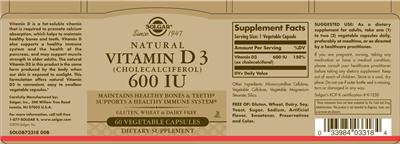 Natural Vitamin D3 600 IU