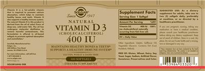 Natural Vitamin D3 400 IU