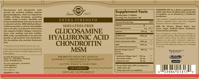 Extra Strength Glucosamine Hyaluronic Acid Chondroitin MSM Shellfish-Free