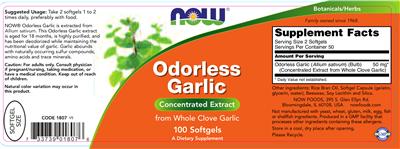 Photo of the NOW Odorless Garlic label
