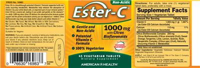 Photo of the American Health Ester-C 1000 mg With Citrus Bioflavonoids label
