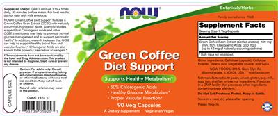 Photo of the NOW Green Coffee Diet Support label