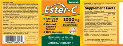 Photo of the American Health Ester-C 1000 mg With Citrus Bioflavonoids label