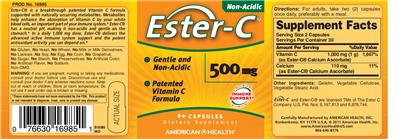 Photo of the American Health Ester-C 500 mg label