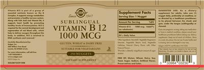 Photo of the Solgar Vitamin B 12 1000 mcg label