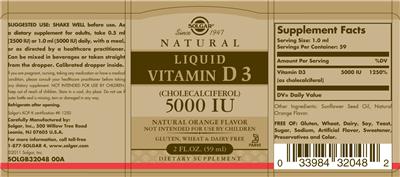 Natural Liquid Vitamin D3 (Cholecalciferol) 5000 IU Natural Orange Flavor